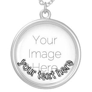 Custom Photo and text – Personalized text  Silver Plated Necklace