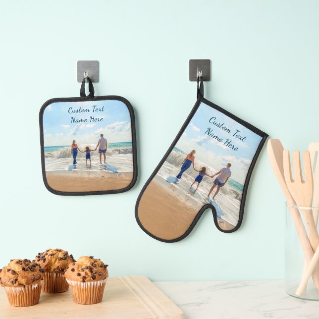 Custom Photo and Text Personalized Your Own Design Oven Mitt & Pot Holder Set (Insitu(Hanging))