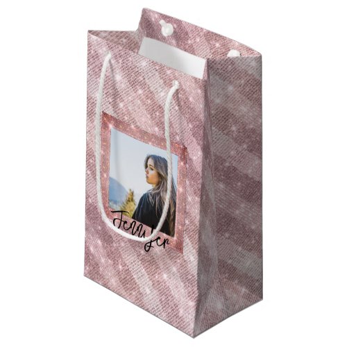 Custom Photo and Text Rose Gold Unique Birthday Sm Small Gift Bag