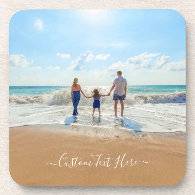 Custom Photo and Text - Unique Your Own Design  Beverage Coaster (Front)