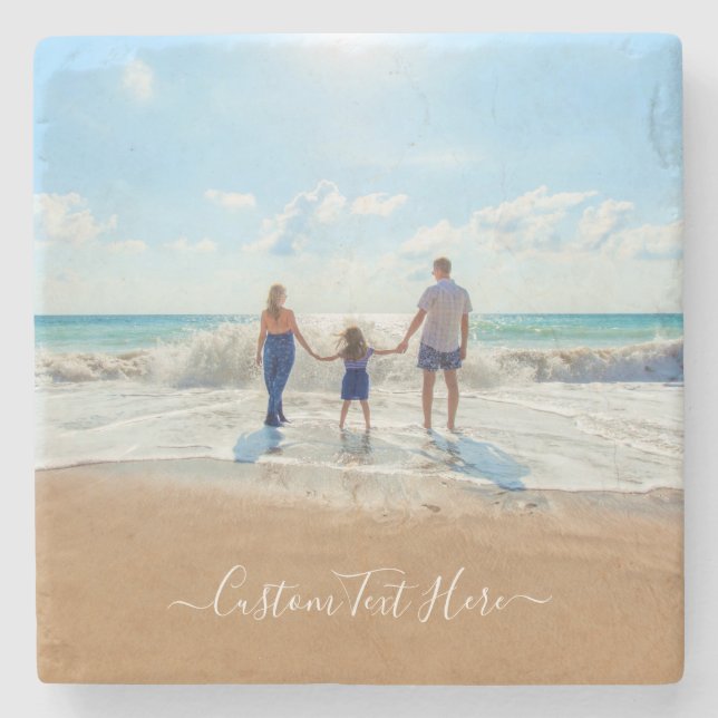 Custom Photo and Text - Unique Your Own Design -   Stone Coaster (Front)