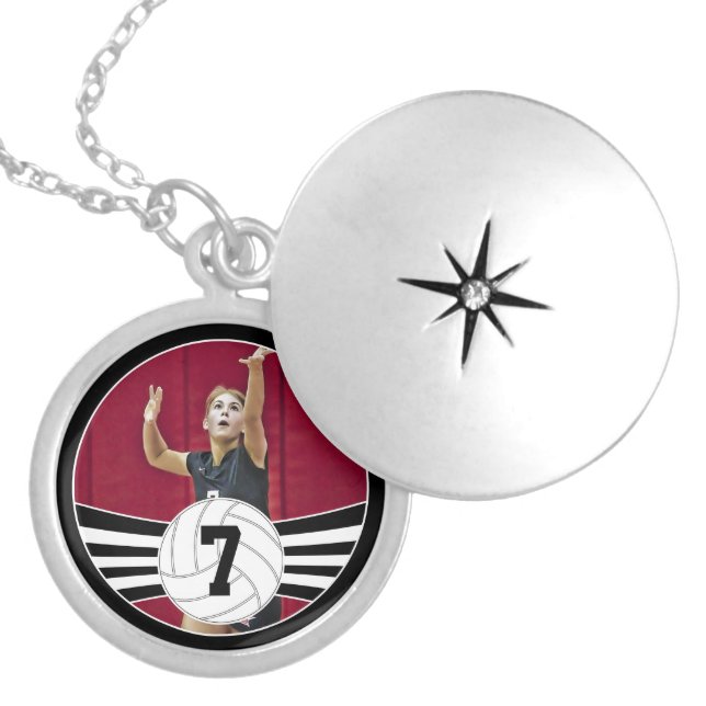 Custom Photo and Text Volleyball Silver Pendant (Front)