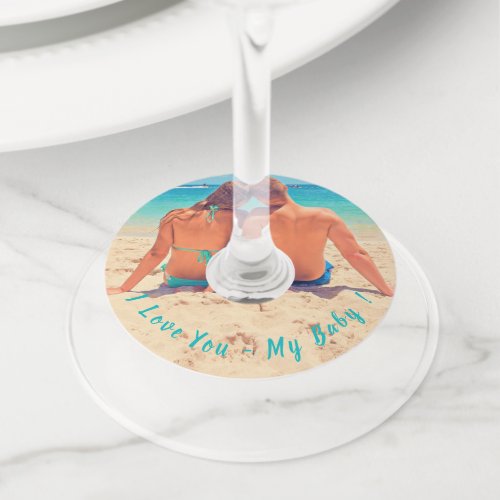 Custom Photo and Text Wine Glass Tag _ I Love You