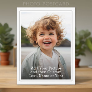 Custom Photo and Text With Black and White Border Postcard