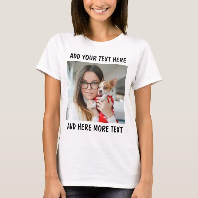 Custom Photo and Text Women White T-Shirt (Front)