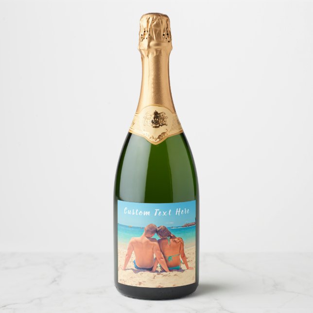 Custom Photo and Text - Your Own Design - Couple Sparkling Wine Label (Front)