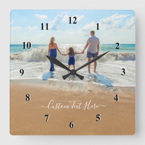 Custom Photo and Text _ Your Own Design _ Family Square Wall Clock