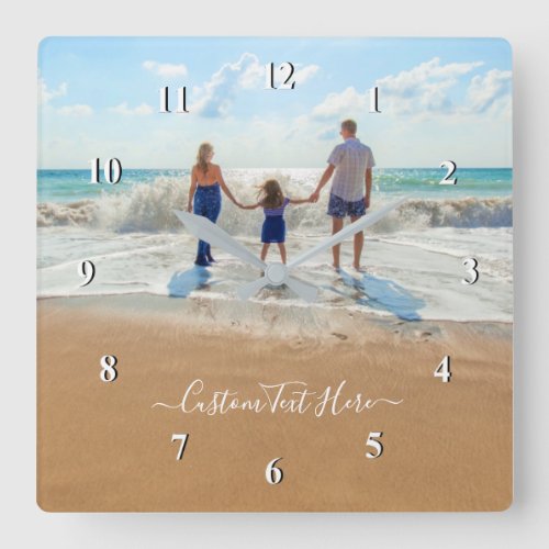 Custom Photo and Text _ Your Own Design _ Family Square Wall Clock