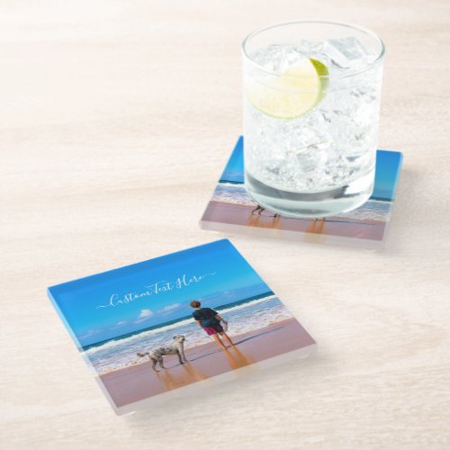 Custom Photo and Text _ Your Own Design _ My Pet   Glass Coaster
