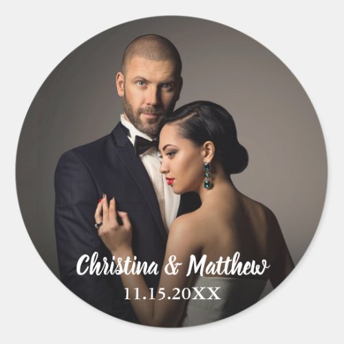 Custom Photo and Wedding Date Classic Round Sticker