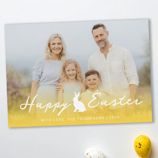 Custom Photo And Yellow Gradient With Bunny Easter Card