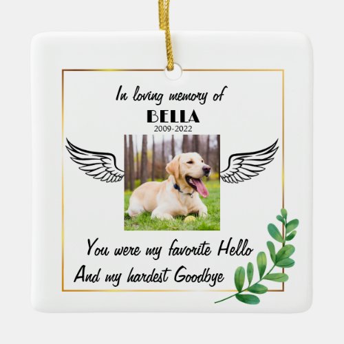 Custom Photo Angel Dog Memorial Favor Sympathy Ceramic Ornament
