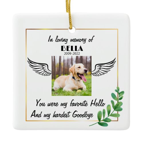 Custom Photo Angel Dog Memorial Favor Sympathy Ceramic Ornament
