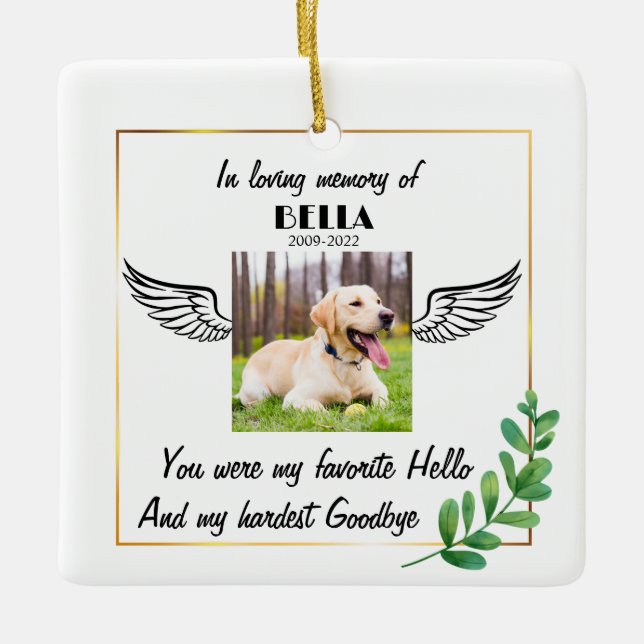 Custom Photo Angel Dog Memorial Favor Sympathy Ceramic Ornament (Front)