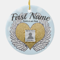Custom Photo Angel Wings and Heart Ceramic Ornament