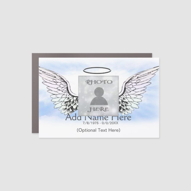 Custom Photo Angel Wings and Heart Memorial Car Magnet (Front)