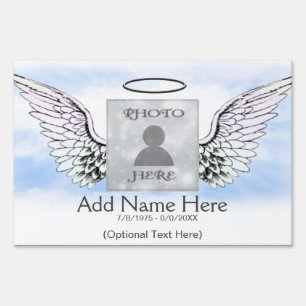 Custom Photo Angel Wings and Heart Memorial Sign