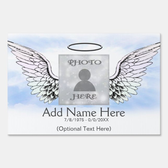 Custom Photo Angel Wings and Heart Memorial Sign (Front)