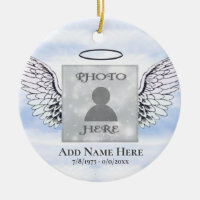 Custom Photo Angel Wings Memorial Ceramic Ornament