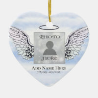 Custom Photo Angel Wings Memorial Ceramic Ornament