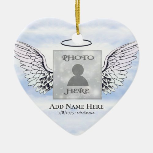 Custom Photo Angel Wings Memorial Ceramic Ornament
