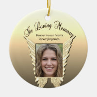 Custom Photo Angel Wings Memorial Ceramic Ornament