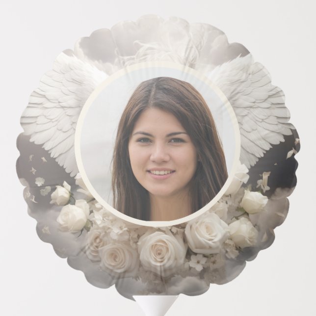 Custom Photo Angel Wings Roses Memorial Balloon (Back)