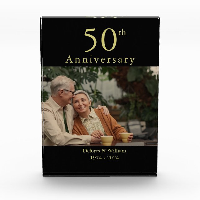 Custom photo anniversary 50th black and gold acrylic award (Front)