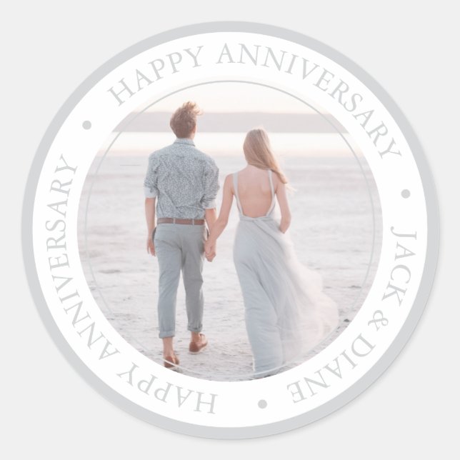 Custom Photo Anniversary stylish modern Classic Round Sticker (Front)