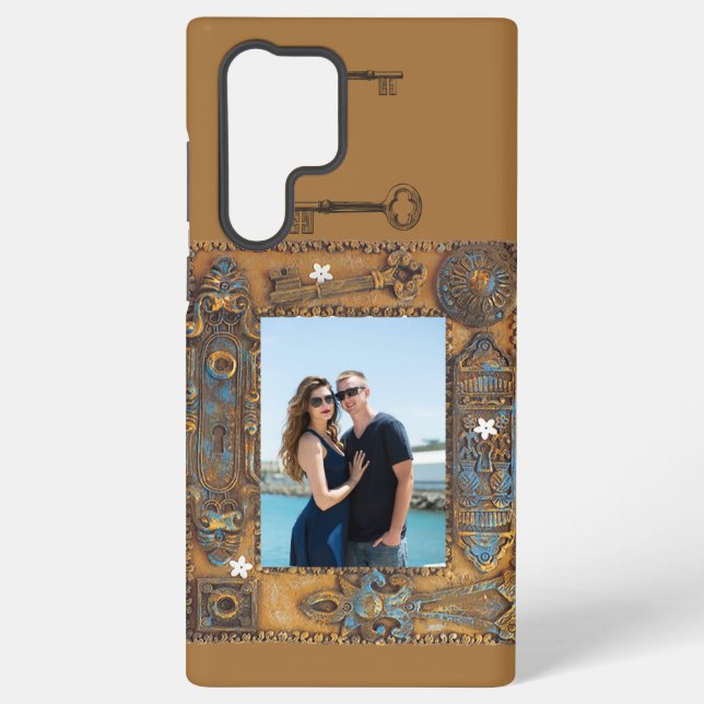 Custom Photo Antique Skeleton Key Frame Design Samsung Galaxy Case (Back)