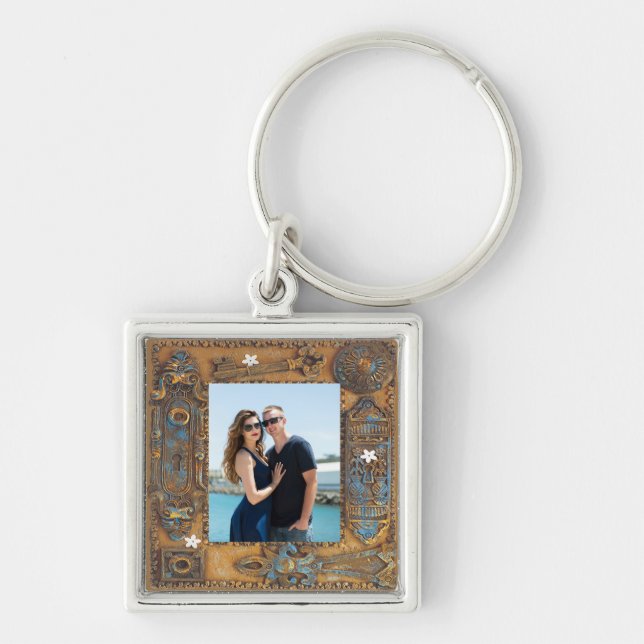 Custom Photo Antique Skeleton Key Frame Image, YPI Keychain (Front)