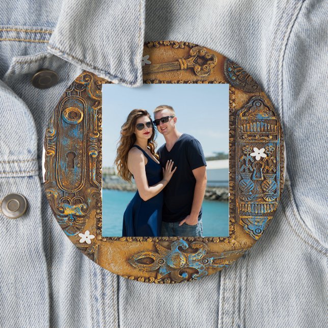 Custom Photo Antique Skeleton Key Frame, YPI Rd Button (In Situ)