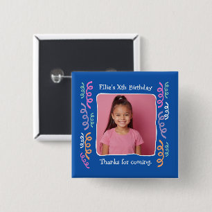 Custom Photo Any Age Birthday Party Streamers Button