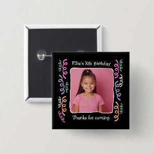 Custom Photo Any Age Birthday Party Streamers Button