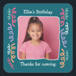 Custom Photo Any Age Birthday Party Streamers Square Sticker<br><div class="desc">Personalized photo invitation for any age birthday! Make this truly unique by adding your special photo and custom message.</div>