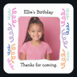 Custom Photo Any Age Birthday Party Streamers Square Sticker<br><div class="desc">Personalized photo invitation for any age birthday! Make this truly unique by adding your special photo and custom message.</div>