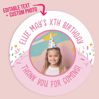 Custom Photo Any Age Thank You Birthday Favors Classic Round Sticker