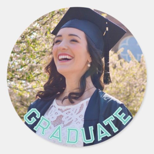 Custom Photo Aqua blue Graduation Party Table Classic Round Sticker