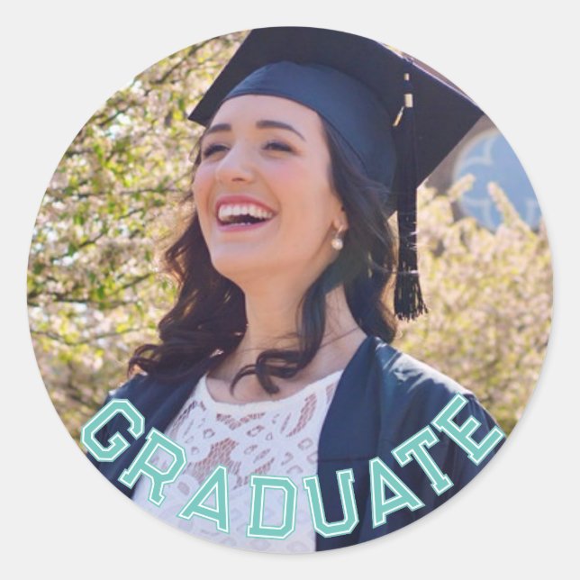 Custom Photo Aqua blue Graduation Party Table Classic Round Sticker (Front)