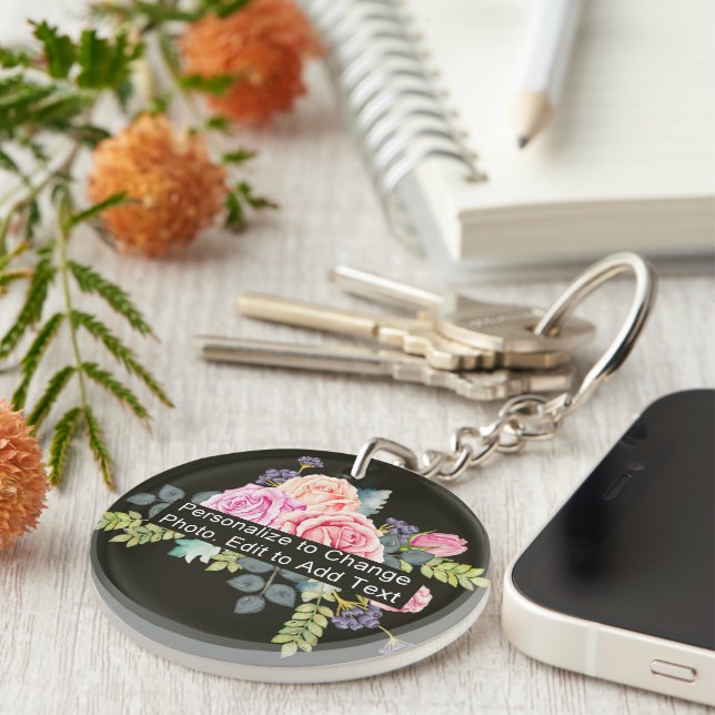 Custom Photo Art Name Monogram Acrylic RD One Side Keychain (Front Right)