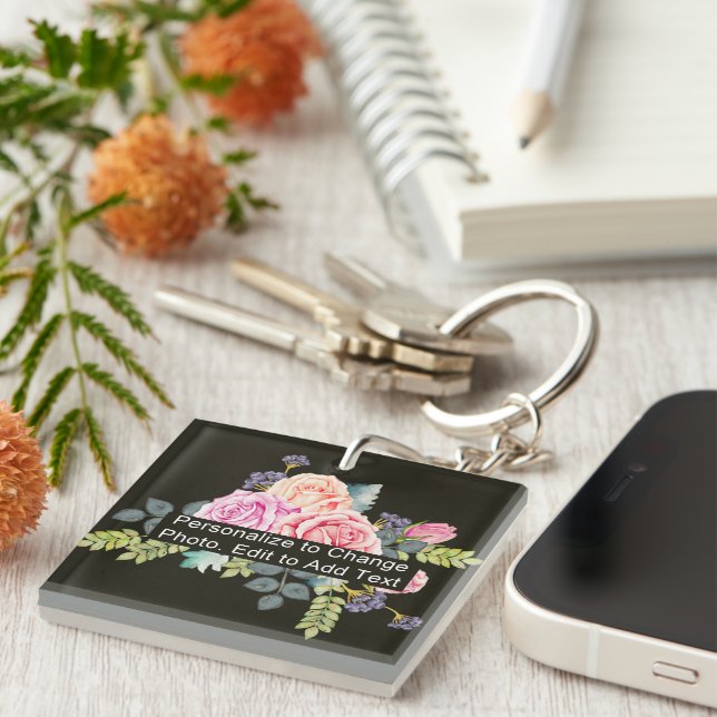 Custom Photo Art Name Monogram Quote Acrylic Rec Keychain (Front Right)
