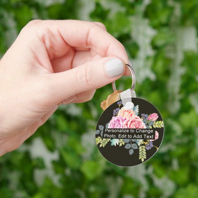 Custom Photo Art Name Monogram Quote Alum Circle Keychain (Hand)