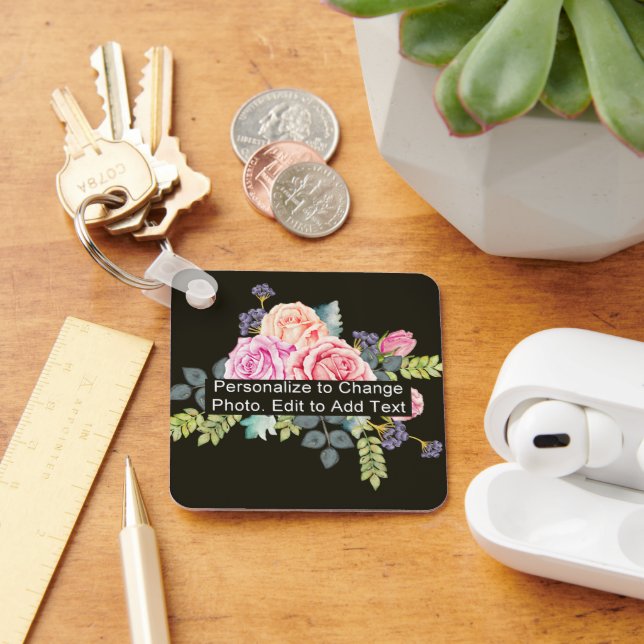 Custom Photo Art Name Monogram Quote Alum Square Keychain (Desk)