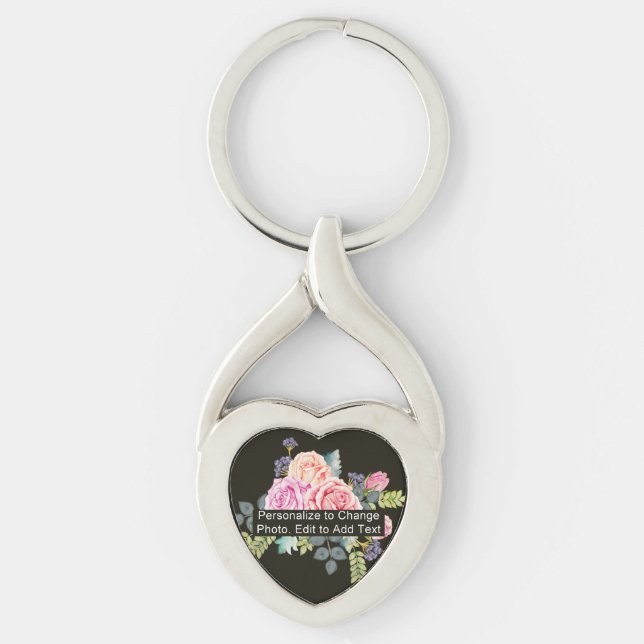Custom Photo Art Name Monogram Quote Heart Shaped Keychain (Front)