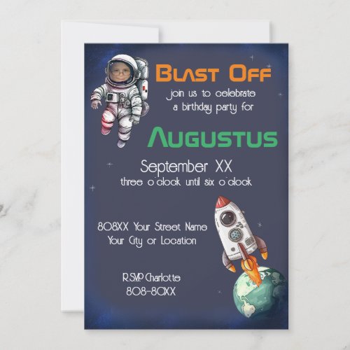 Custom Photo Astronaut in Outer Space Birthday Invitation