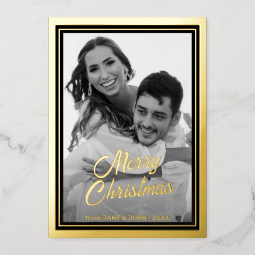 Custom Photo  Auto Convert pic to Black and White Foil Holiday Card