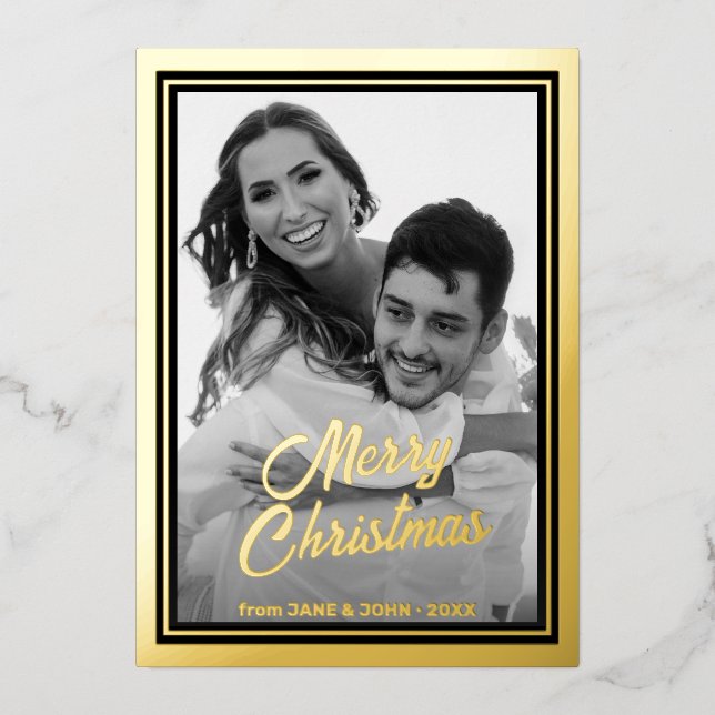 Custom Photo | Auto Convert pic to Black and White Foil Holiday Card (Front)