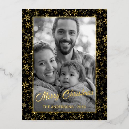 Custom Photo  Auto Convert pic to Black and White Foil Holiday Postcard