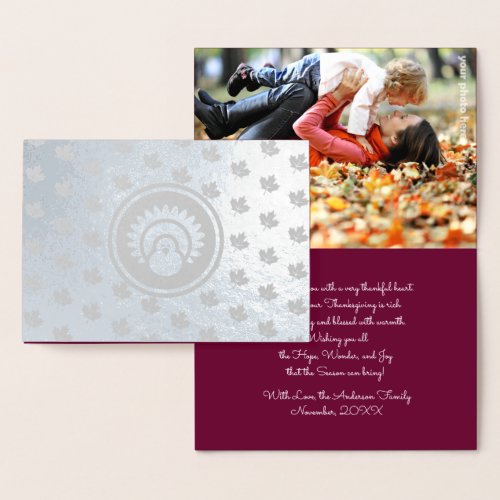 Custom Photo  Autumn Leaves Turkey Thanksgiving  Foil Card