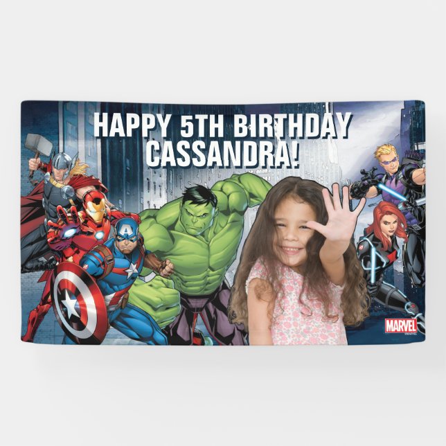 Custom Photo Avengers Birthday Banner (Horizontal)